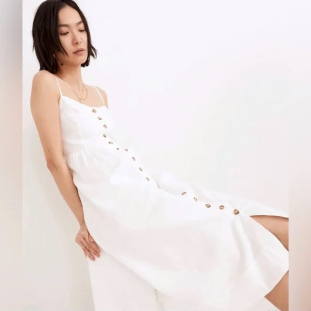 Madewell Women's Linen-Blend Cami Button-Front Midi Dress Size XXS